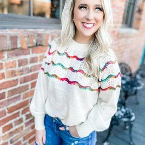 NWT Rainbow Textured Back Tie Detail Knit Sweater Sz S/M